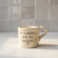 Caneca de cerâmica artesanal modelo Francisca com salpicado, gravada com a frase "És o melhor pai do mundo".