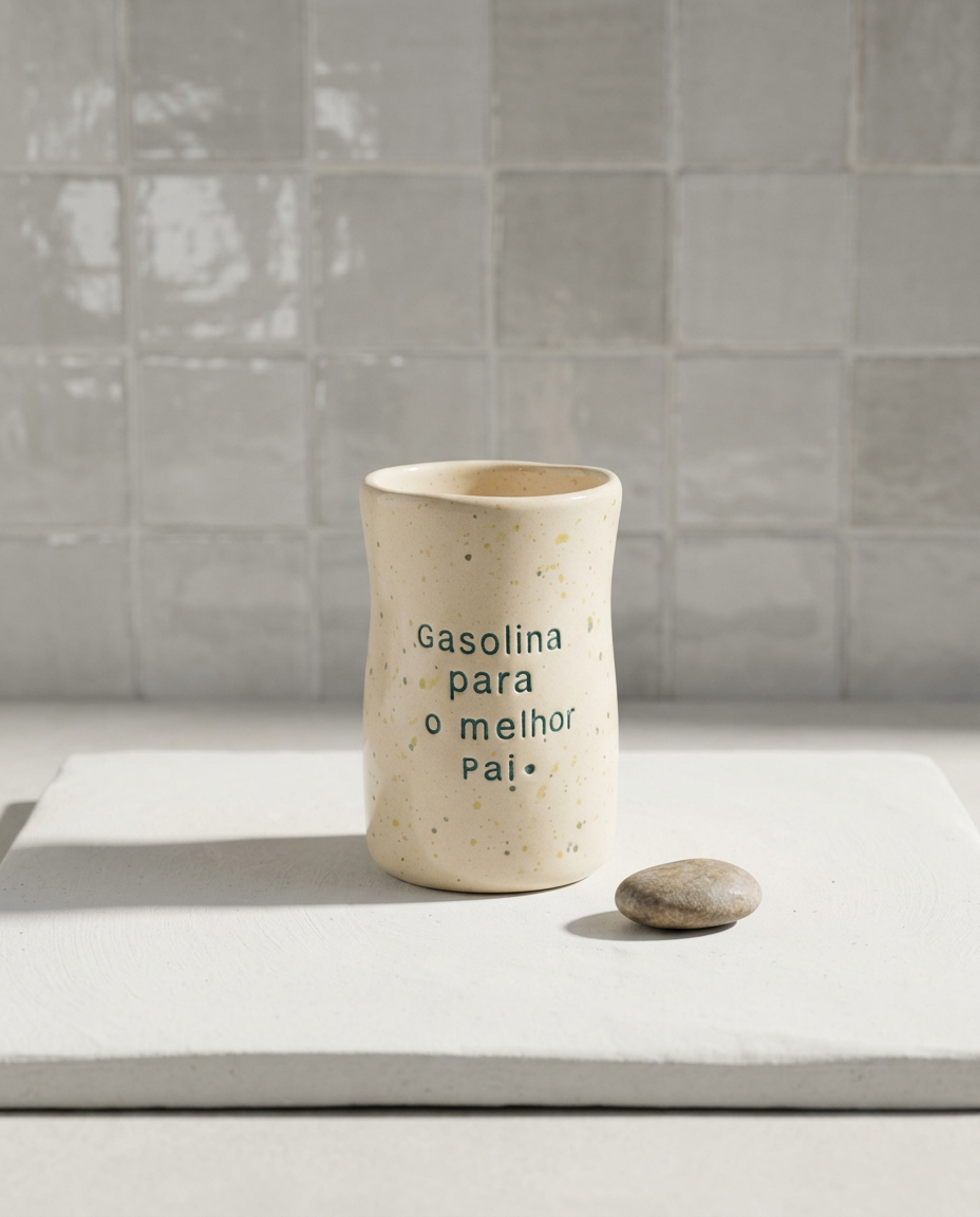 Copo alto Benedita da Tia Cila em cerâmica, com salpicado lima e frase para o Dia do Pai, ideal para manter bebidas frescas.